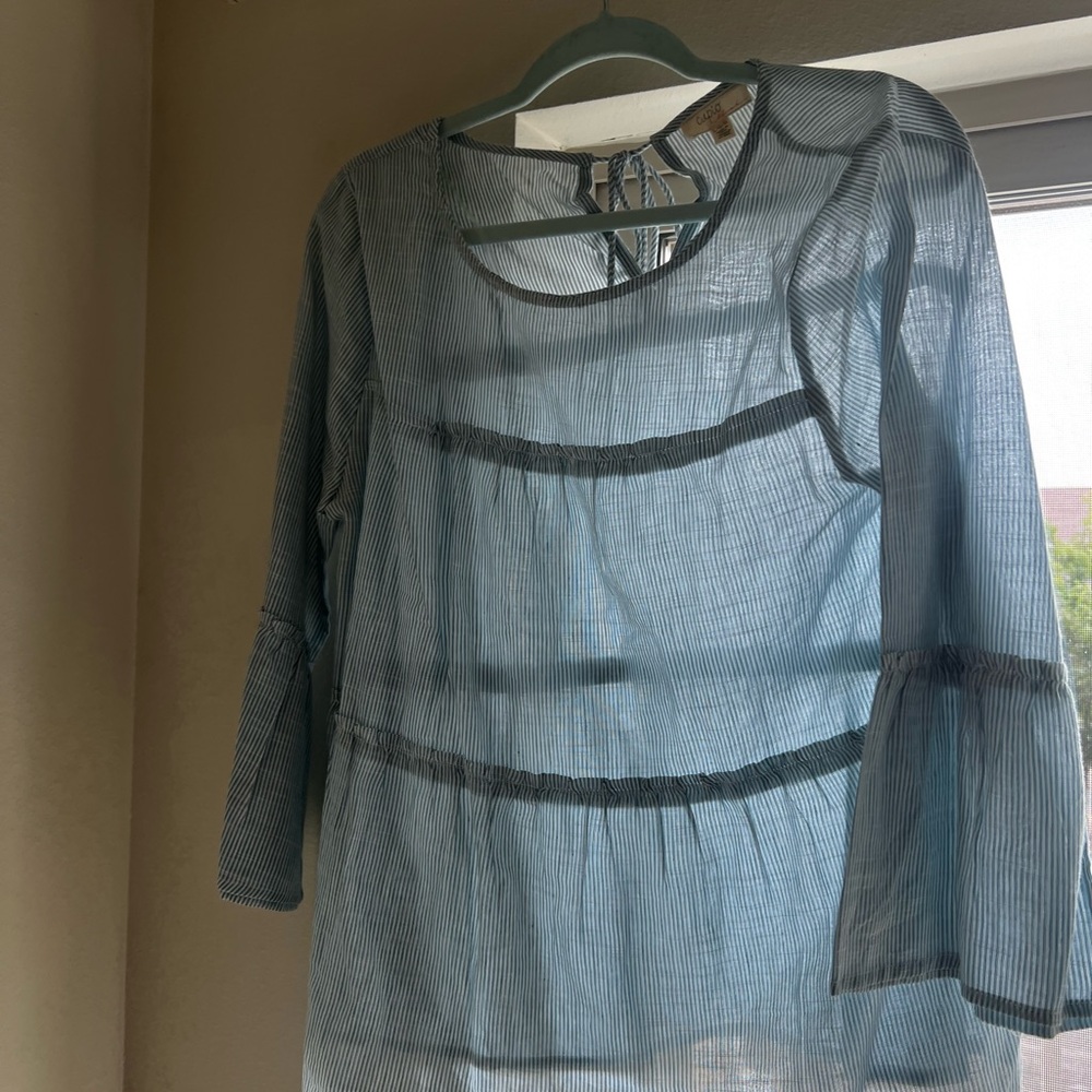 Cupio Sheer Striped Blue Blouse